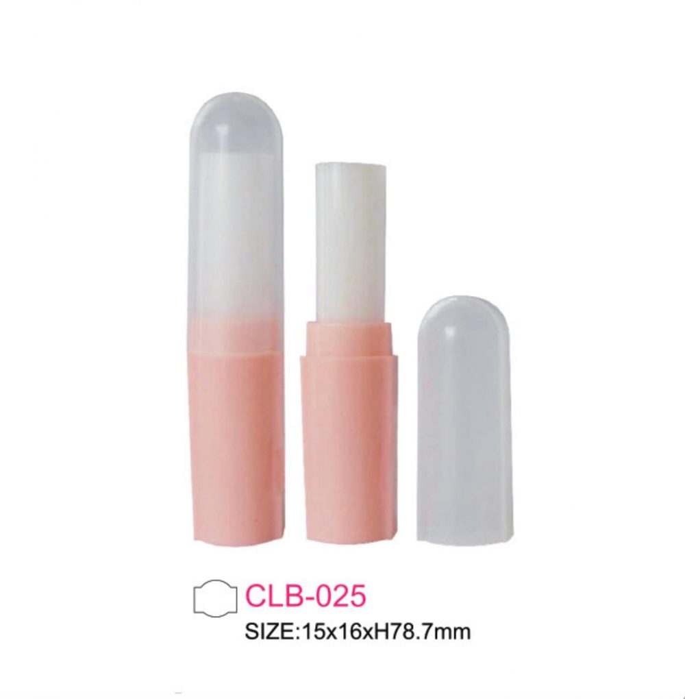 Packaging Tube lip balm & oil bahan plastik bentuk tabung warna pinktutup putih transparan Kode CLB-025