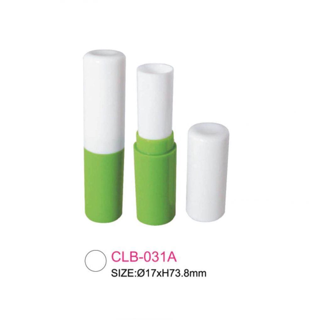 Packaging wadah lip balm model tabung berbahan plastik warna hijau putihKode: CLB-031A