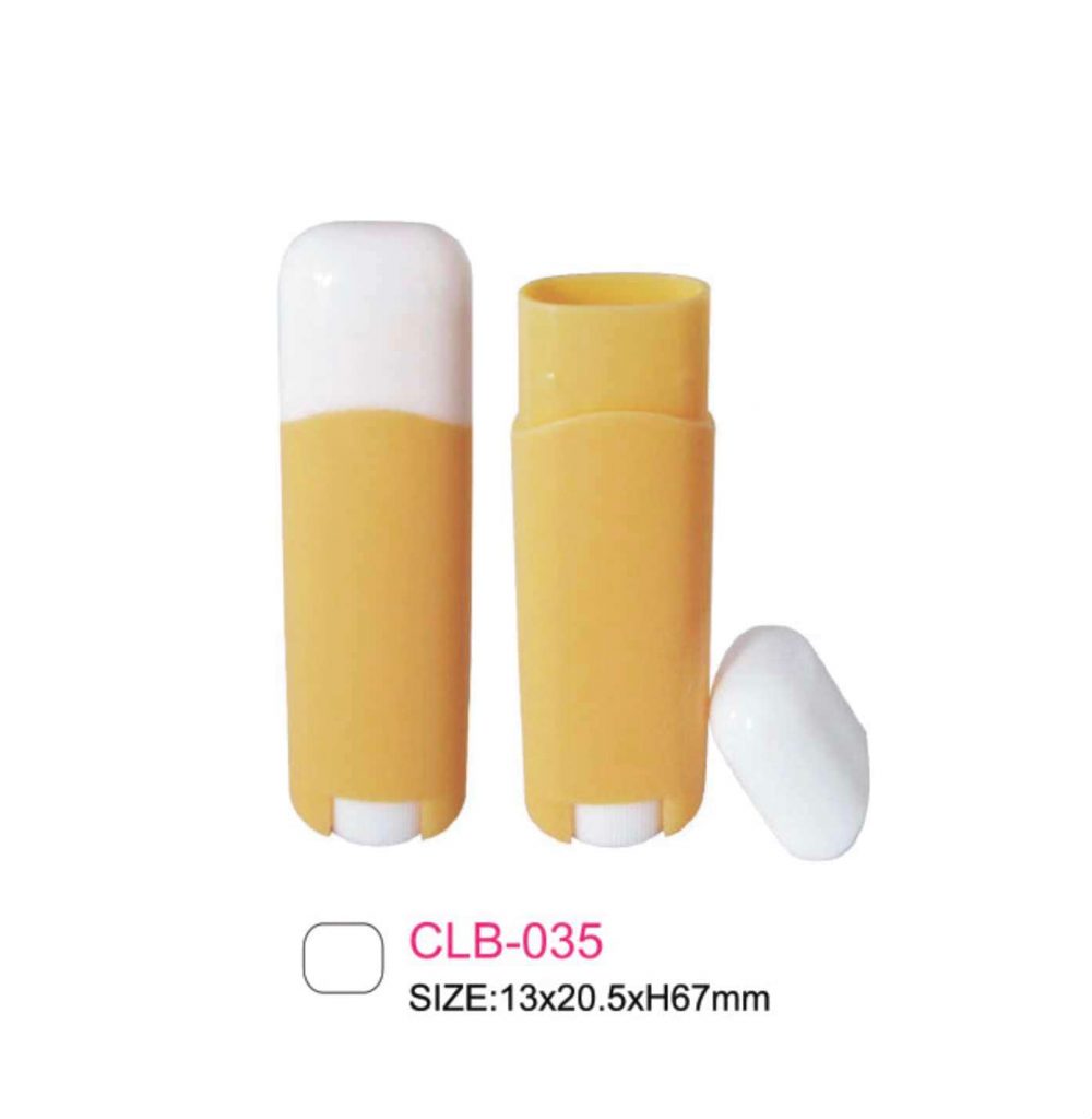 Packaging lip balm & oil warna kuning tutup berwarna putih bentuk tabung Kode: CLB-035