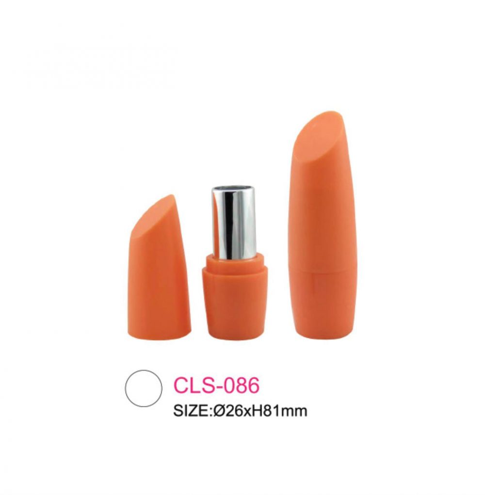 Packaging wadah kosmetik lipstik bentuk tabung oval kombinasi warna silver & orange Kode CLS-086