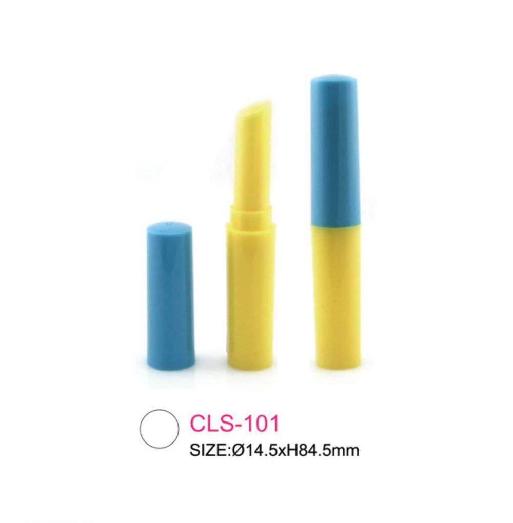 Packaging kosmetik lipstik tube warna kuning tutup biru Kode CLS-101