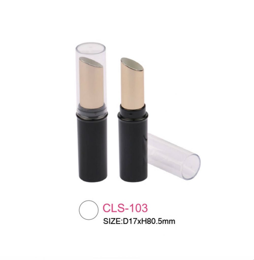 Packaging kosmetik lipstik tube paduan warna hitam & rose tutup transparan Kode CLS-103