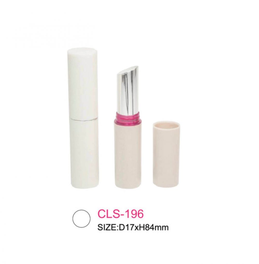 Wadah kemasan kosmetik lipstik plastik model tube paduan warna putih, pink dan silver glossy Kode CLS-196