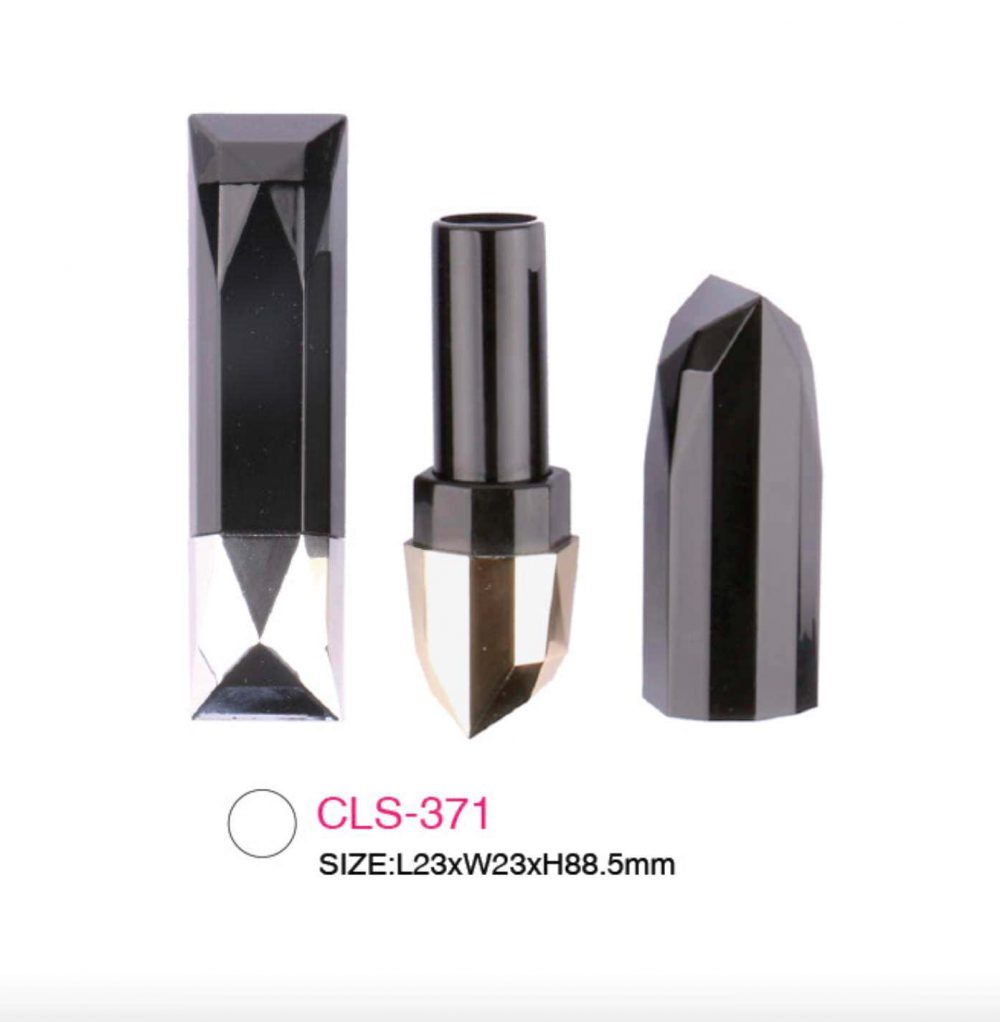 Packaging lipstik plastik tabung bentuk kristal warna hitam glossy Kode: CLS-371