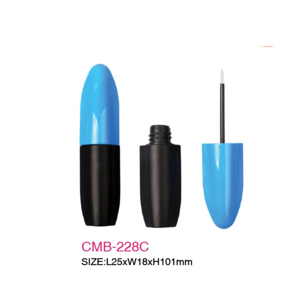Wadah kemasan kosmetik maskara model tube paduan warna gagang hitam dan penutup biru Kode CMB-228C