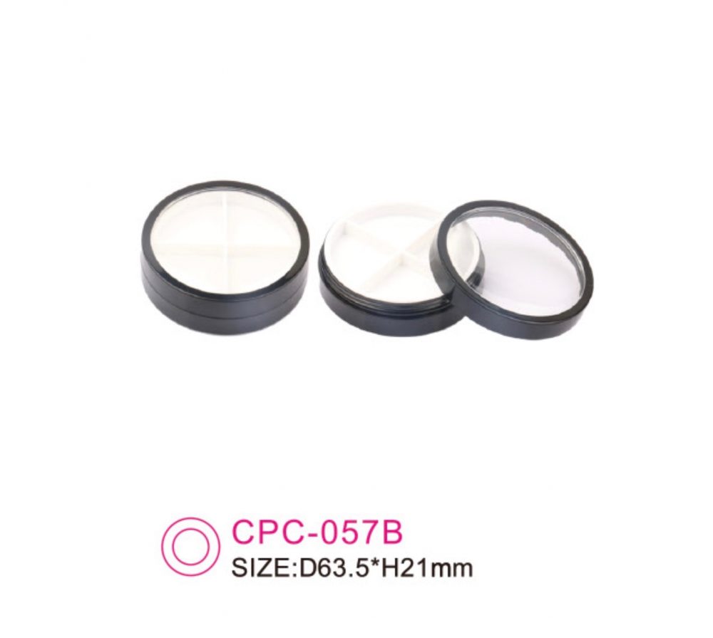 Wadah kontainer kemasan kosmetik bulat plastik bening tutup akrilik warna hitam Kode CPC-057B