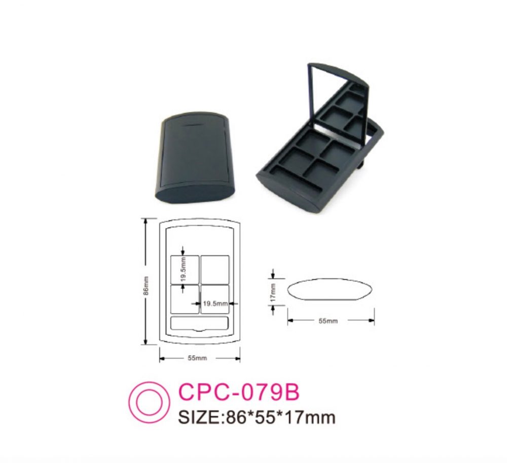 Wadah kontainer kemasan penyimpanan bedak kosmetik plastik kotak dilengkapi cermin warna hitam Kode CPC-079B