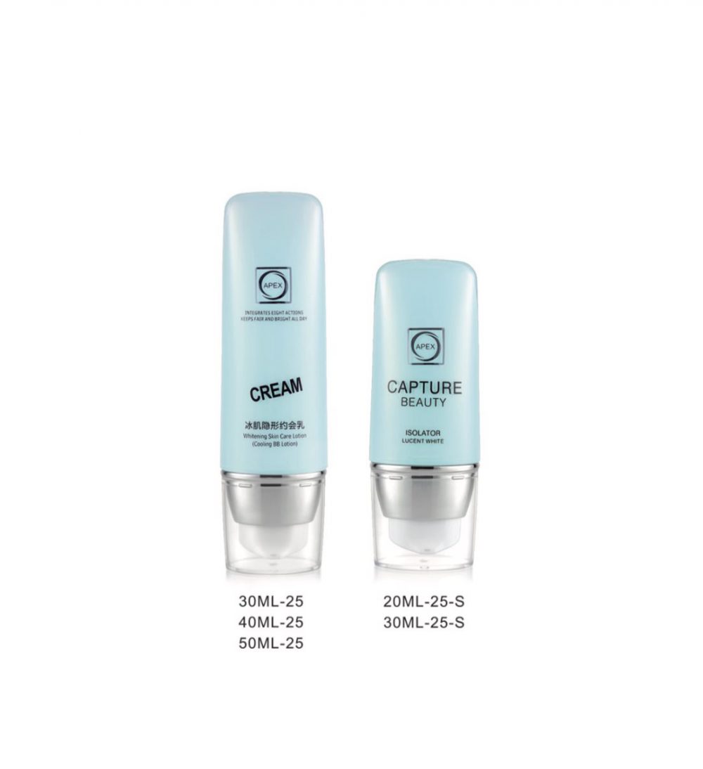 Packaging skin care bentuk tube bahan akrilik model squeeze warna biru tutup bening aneka ukuran | SL-25
