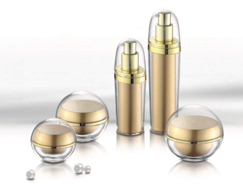 Packaging skin care bentuk tube & jar bahan akrilik warna gold transparan aneka ukuran | MWA-2b