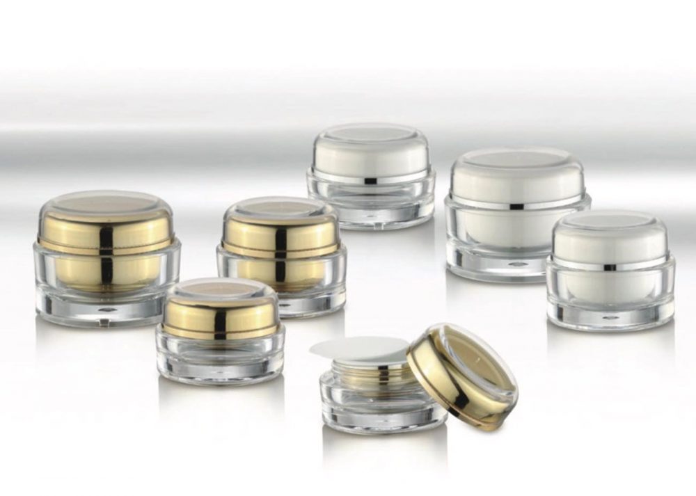 Packaging skin care bentuk jar bahan akrilik warna gold & cream aneka ukuran | MWA-7