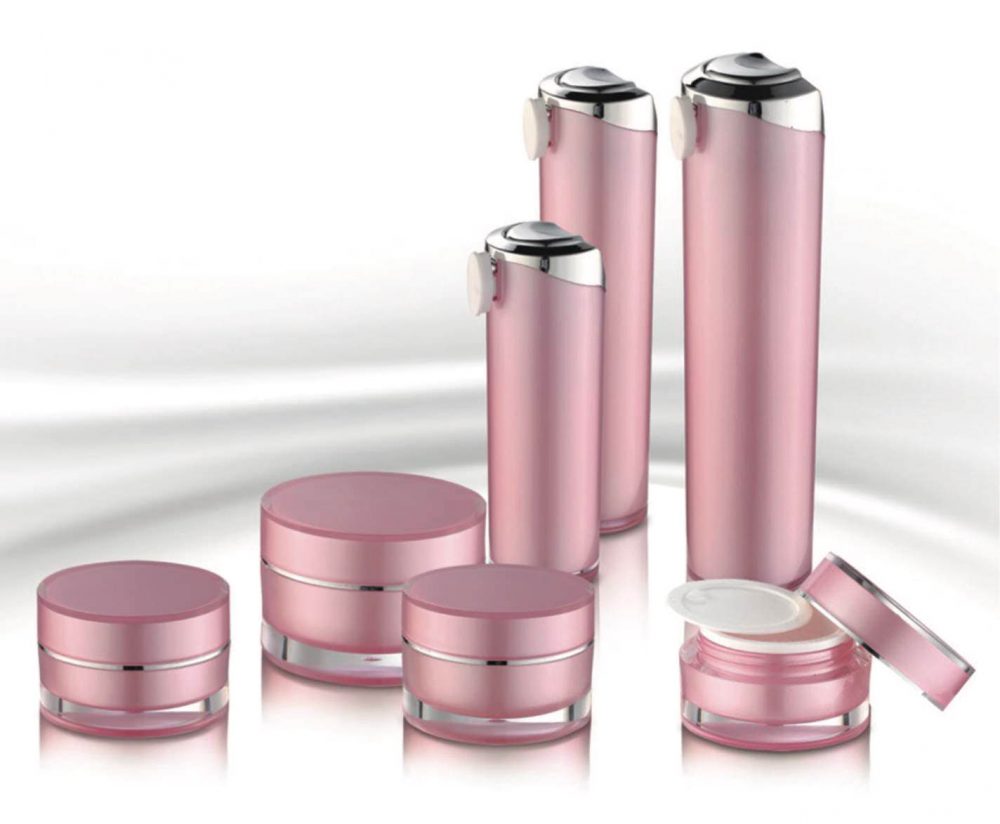 Packaging skin care bentuk tabung model pump & jar bahan akrilik warna pink aneka ukuran | MWA-8/MWA-10