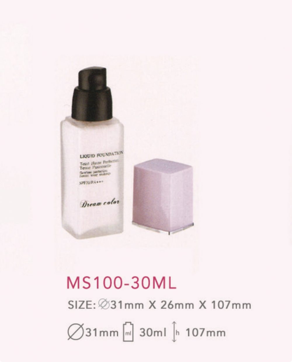 Packaging skin care bentuk tube persegi model pump bahan tutup warna pink kemasan 30ml | MS100-30ML