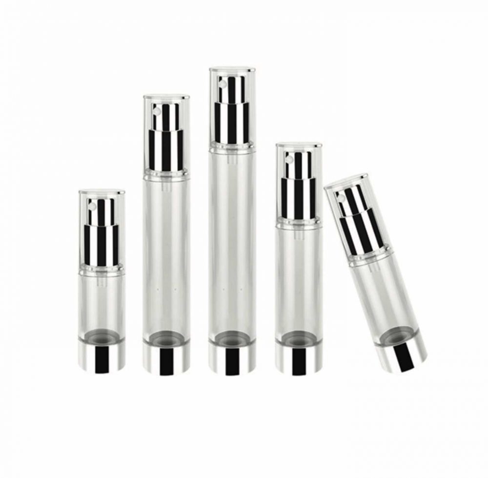 Packaging skin care bentuk tube model pump bahan akrilik warna silver & bening transparan aneka ukuran | MY-101