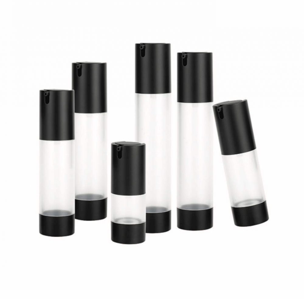 Packaging skin care bentuk tube model pump bahan akrilik warna bening tutup hitam aneka ukuran | MY-102-3