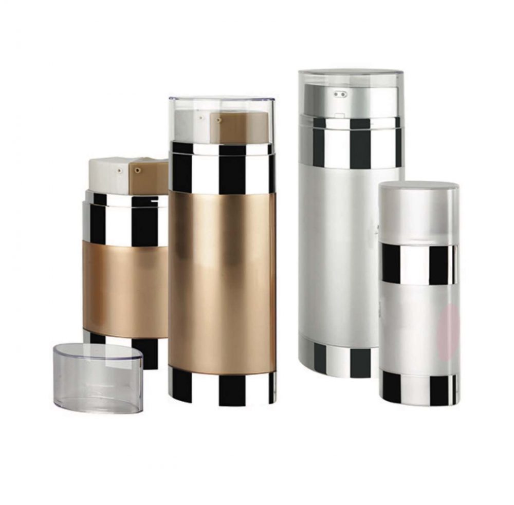Packaging skin care bentuk tube elips model pump bahan akrilik warna abu-abu & coklat print garis aneka ukuran | MY-108-13
