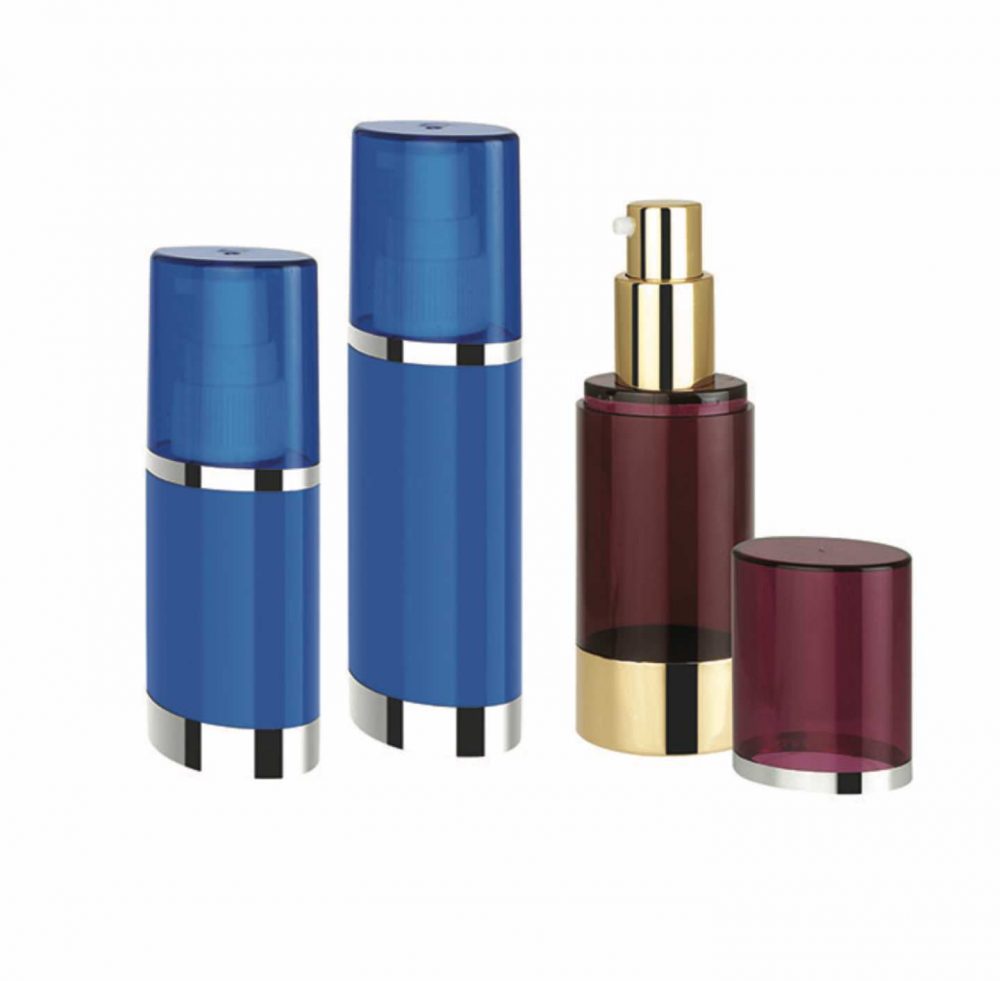 Packaging skin care bentuk tube elips model pump bahan akrilik warna biru & ungu aneka ukuran | MY-113