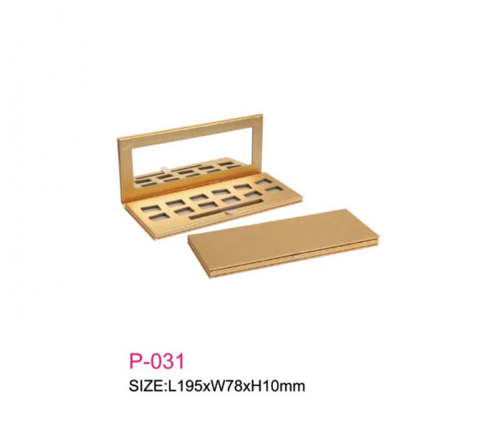 Packaging kertas kosmetik model persegipanjang warna gold dilengkapi cermin Kode P-031