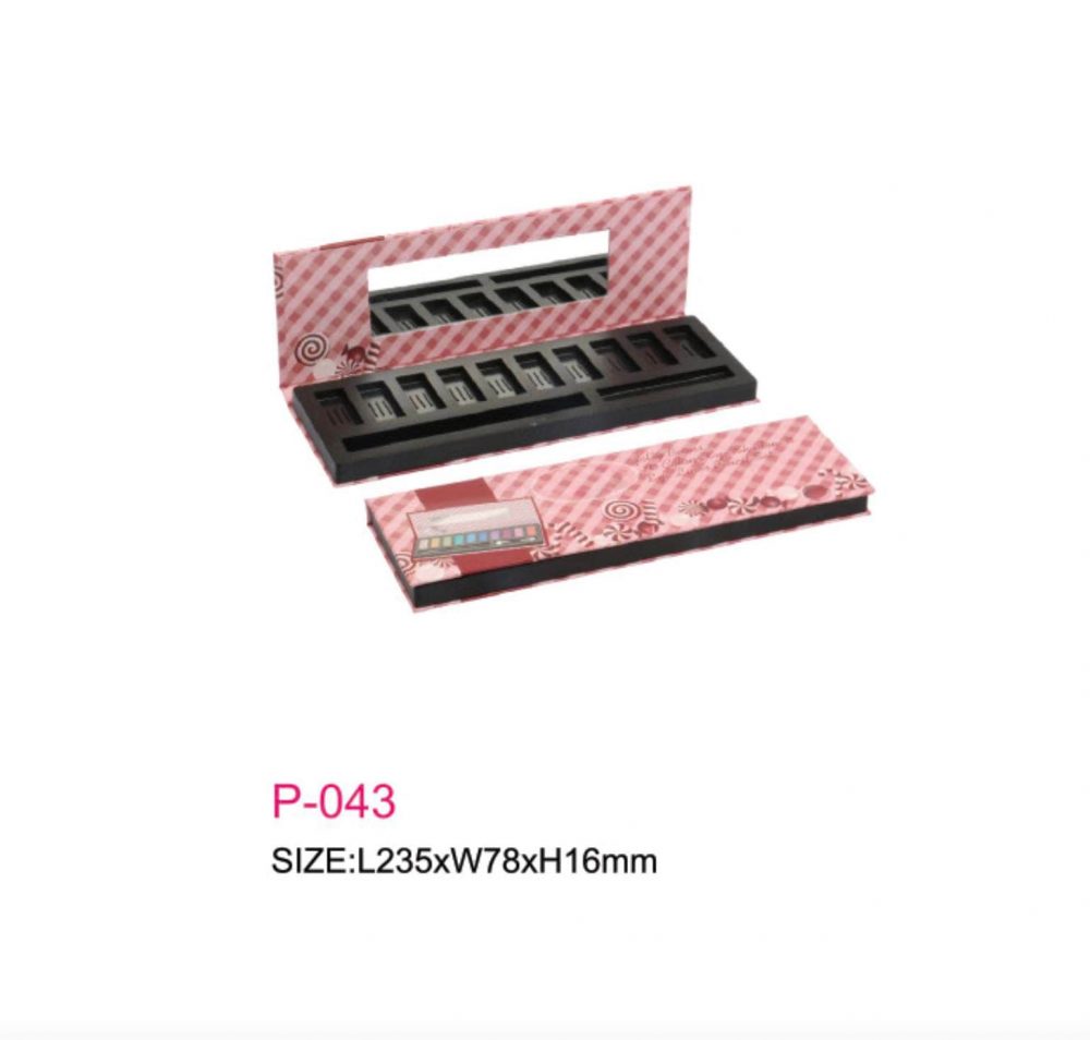 Packaging kemasan kertas kosmetik kotak persegi paduan warna hitam & pinkaksen garis dilengkapi cermin Kode P-043